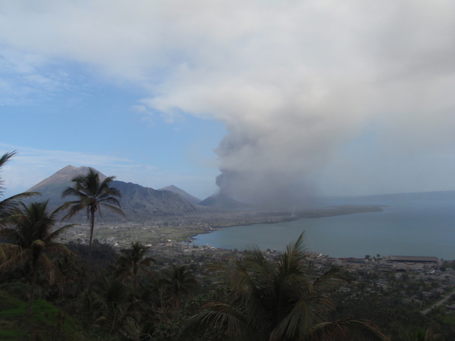 Looking over Rabaul towards volcano.